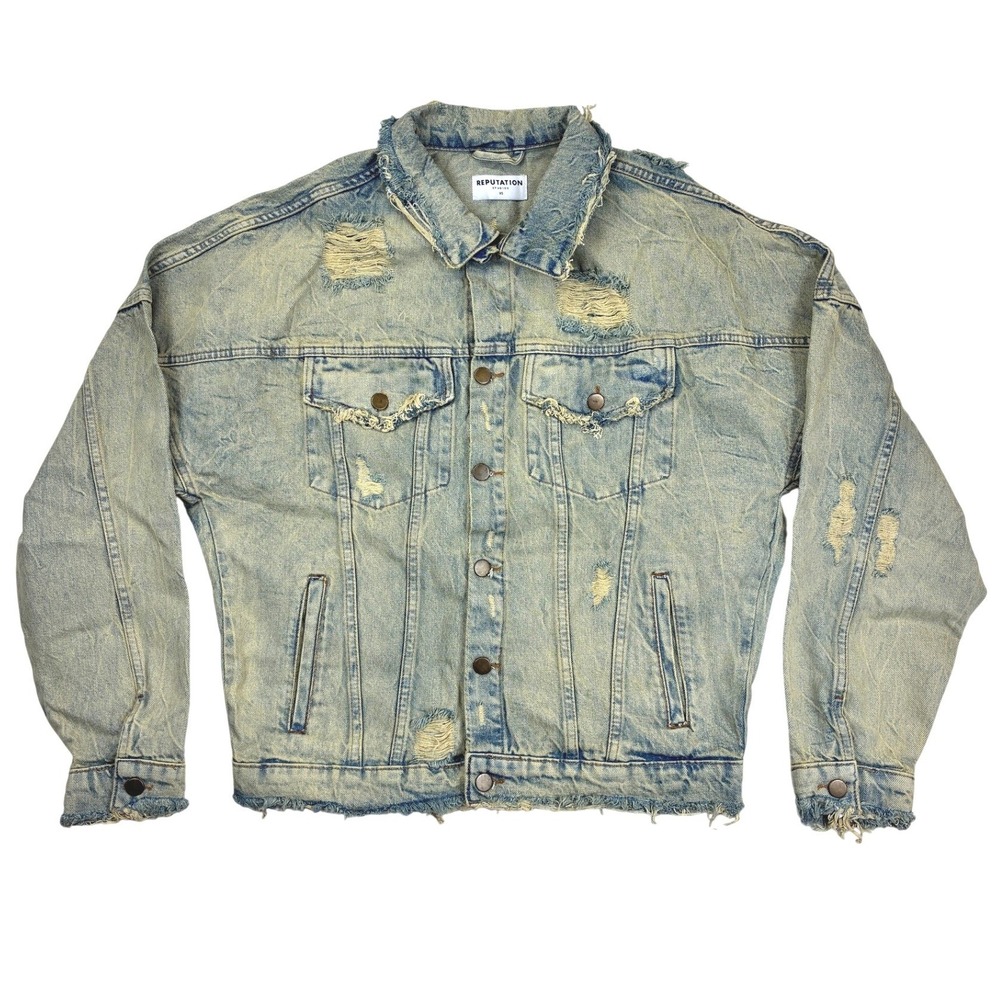 Reputation Studios Denim Jacket Men's XS Blue Acid Wash Distressed Streetwear